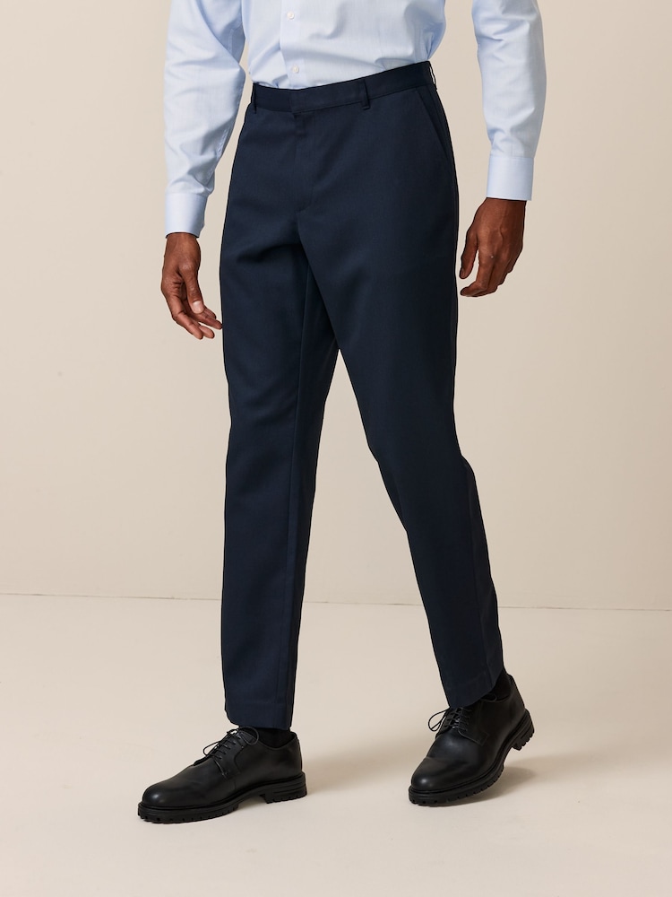 Navy Blue Regular Fit Regular Fit Plain Front Smart Trousers 2 Pack - Image 1 of 4
