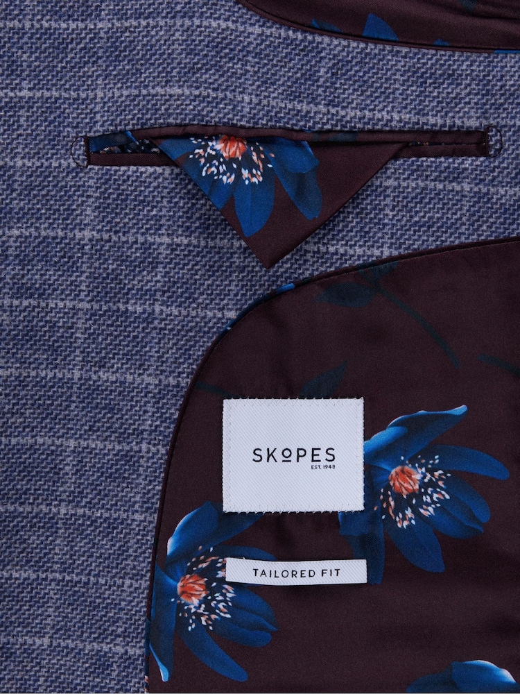 Skopes Blue Tailored Fit Checked Caring Suit Jacket - Image 7 of 7
