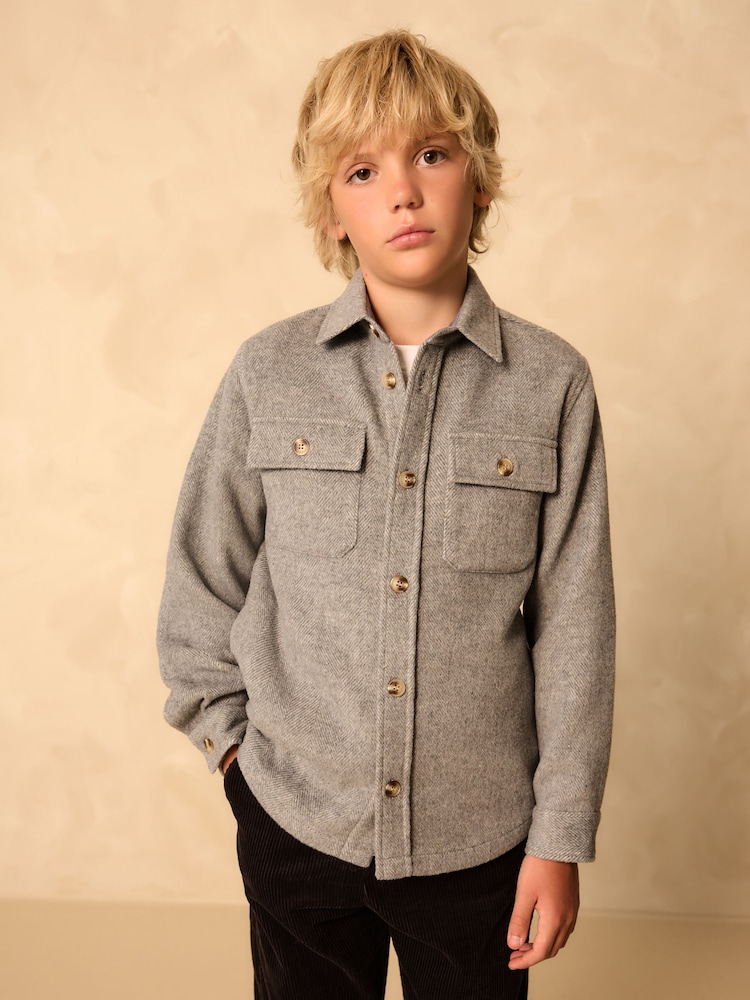Grey Herringbone Brushed Shacket (3-16yrs) - Image 1 of 9