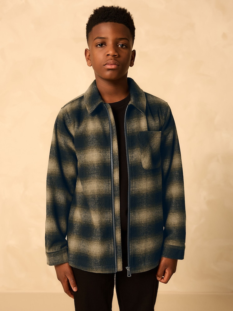 Neutral Check Zip Through Overshirt (3-16yrs) - Image 1 of 10