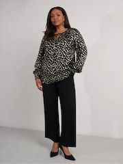 Live Unlimited Black Curve Golden Leopard Print Metallic Blouse - Image 1 of 3