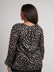 Live Unlimited Black Curve Golden Leopard Print Metallic Blouse - Image 2 of 3