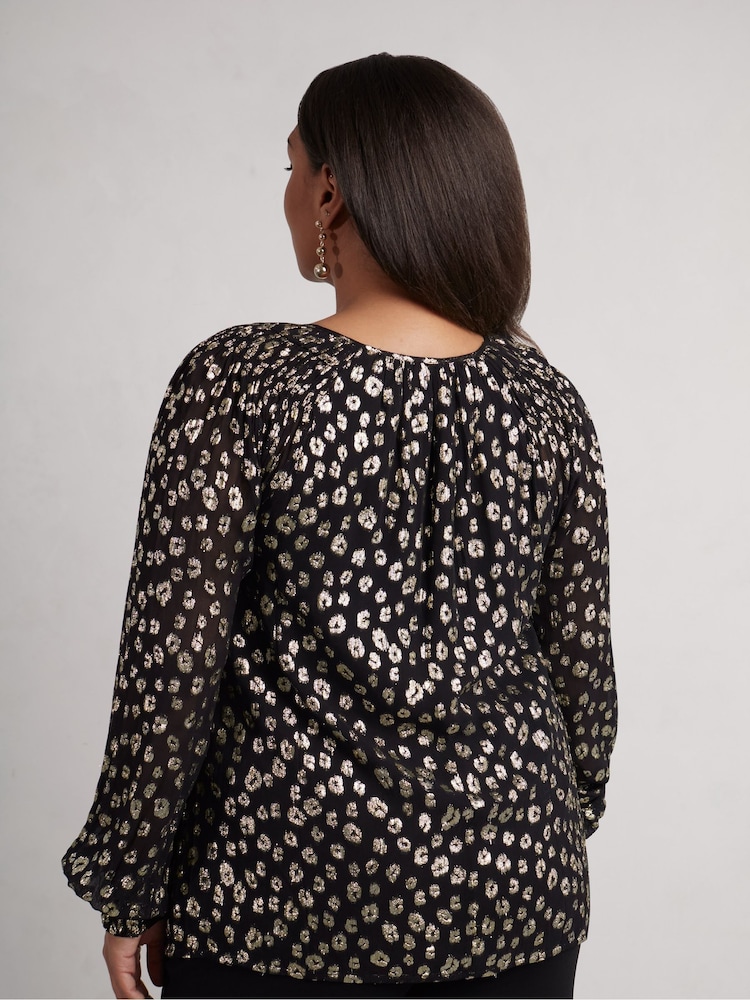 Live Unlimited Black Curve Golden Leopard Print Metallic Blouse - Image 2 of 3