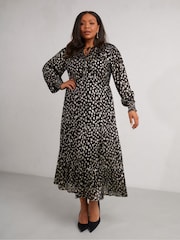 Live Unlimited Black Curve Golden Leopard Metallic Midaxi Dress - Image 1 of 6