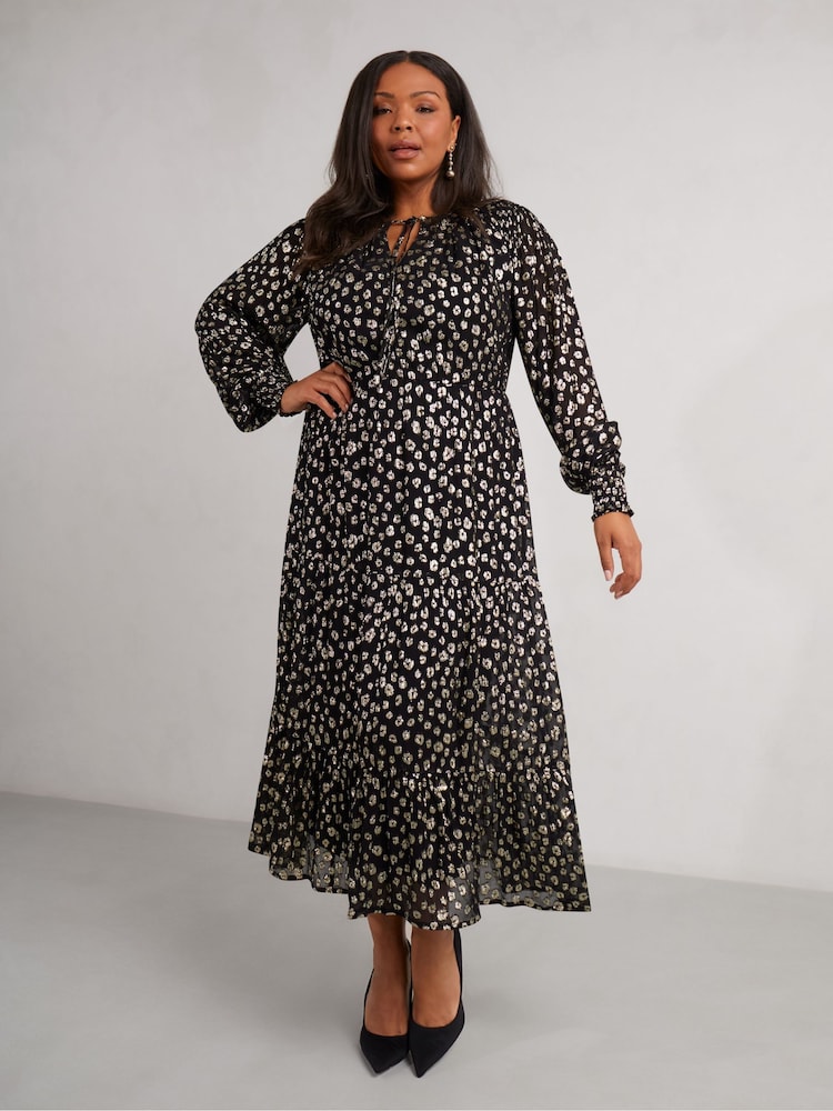 Live Unlimited Black Curve Golden Leopard Metallic Midaxi Dress - Image 1 of 6