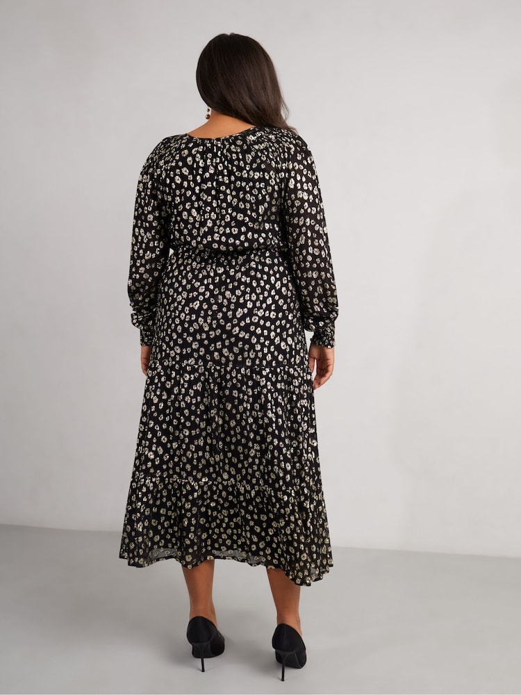 Live Unlimited Black Curve Golden Leopard Metallic Midaxi Dress - Image 2 of 6