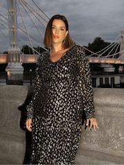 Live Unlimited Black Curve Golden Leopard Metallic Midaxi Dress - Image 5 of 6