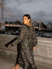 Live Unlimited Black Curve Golden Leopard Metallic Midaxi Dress - Image 6 of 6
