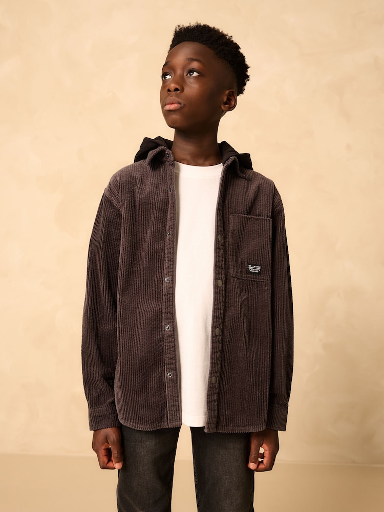 Charcoal Grey Corduroy Hooded Overshirt (3-16yrs) - Image 1 of 8