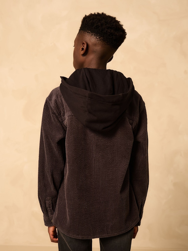 Charcoal Grey Corduroy Hooded Overshirt (3-16yrs) - Image 2 of 8