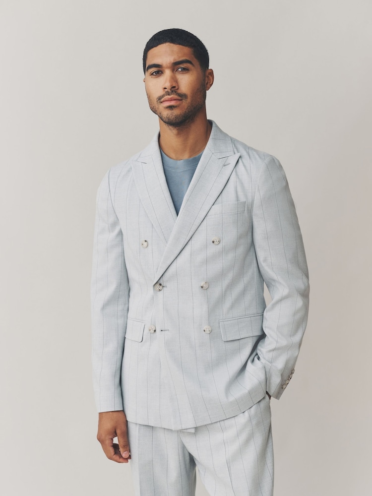 Light Grey Double Breasted Wide Stripe Suit Jacket - Image 1 of 10 Light Grey Double Breasted Wide Stripe Suit Jacket - Image 1 of 10