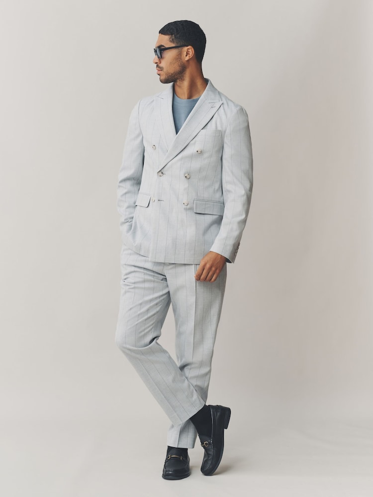 Light Grey Double Breasted Wide Stripe Suit Jacket - Image 2 of 10 Light Grey Double Breasted Wide Stripe Suit Jacket - Image 2 of 10