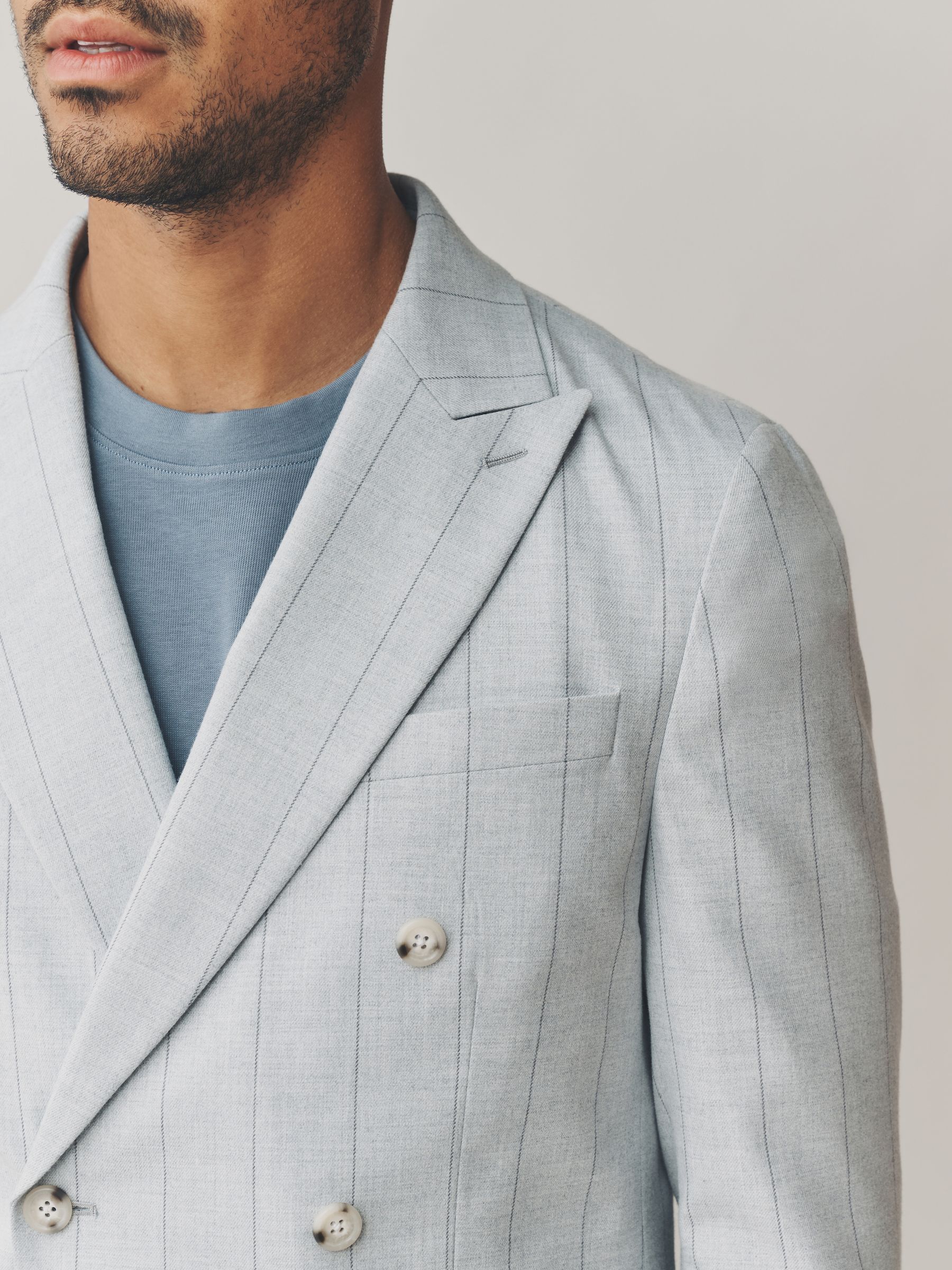 Buy Light Grey Double Breasted Wide Stripe Suit Jacket from Next