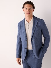 Blue Slim Fit Linen Blend Suit Jacket - Image 1 of 5