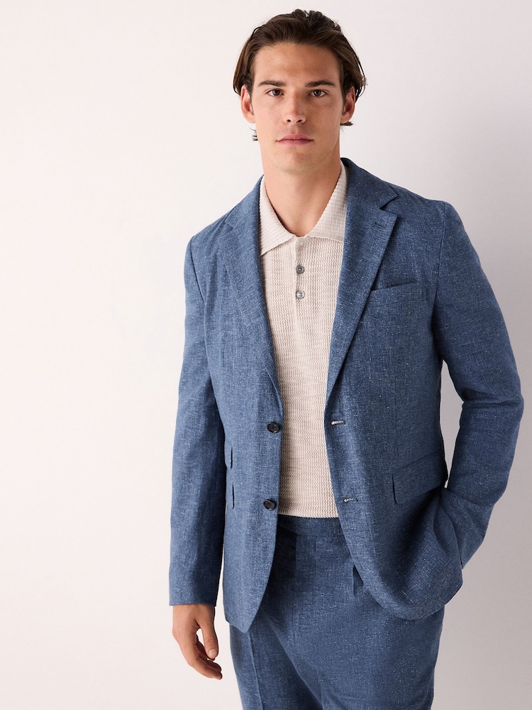 Blue Slim Fit Linen Blend Suit Jacket - Image 1 of 10 Blue Slim Fit Linen Blend Suit Jacket - Image 1 of 10