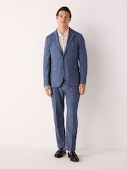 Blue Slim Fit Linen Blend Suit Jacket - Image 2 of 5