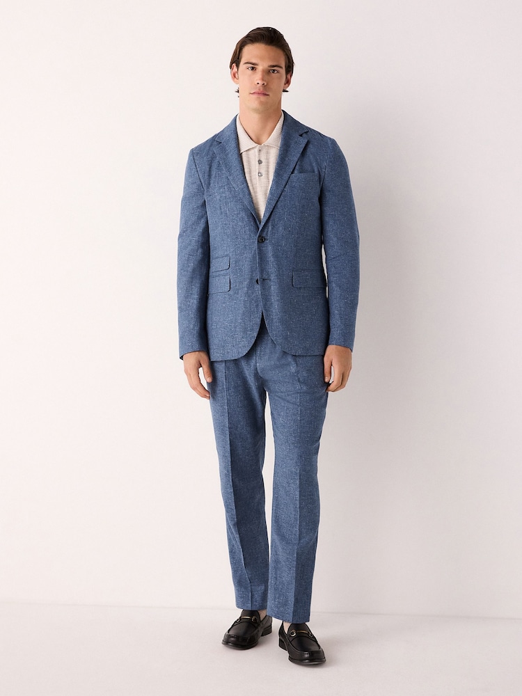 Blue Slim Fit Linen Blend Suit Jacket - Image 2 of 10 Blue Slim Fit Linen Blend Suit Jacket - Image 2 of 10