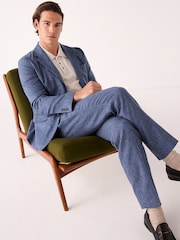 Blue Slim Fit Linen Blend Suit Jacket - Image 3 of 5
