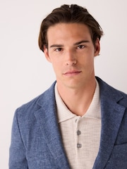 Blue Slim Fit Linen Blend Suit Jacket - Image 5 of 5