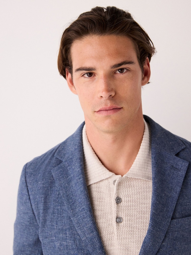 Blue Slim Fit Linen Blend Suit Jacket - Image 5 of 5