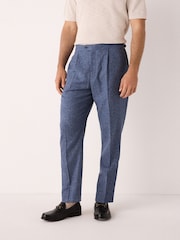 Blue Slim Fit Linen Blend Suit Trousers - Image 1 of 11