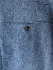 Blue Slim Fit Linen Blend Suit Trousers - Image 10 of 11
