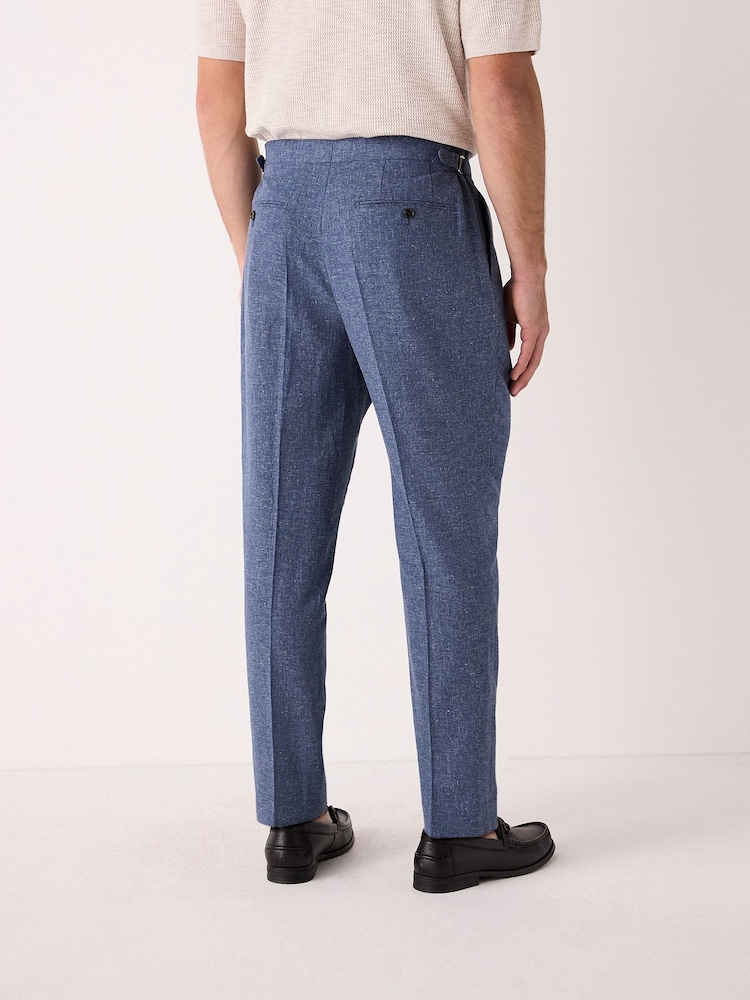 Blue Slim Fit Linen Blend Suit Trousers - Image 2 of 11