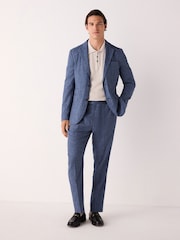 Blue Slim Fit Linen Blend Suit Trousers - Image 3 of 11