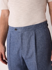 Blue Slim Fit Linen Blend Suit Trousers - Image 4 of 11