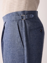 Blue Slim Fit Linen Blend Suit Trousers - Image 5 of 11