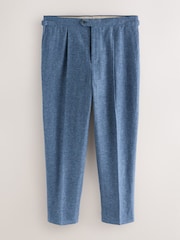 Blue Slim Fit Linen Blend Suit Trousers - Image 6 of 11