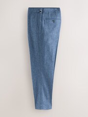 Blue Slim Fit Linen Blend Suit Trousers - Image 7 of 11
