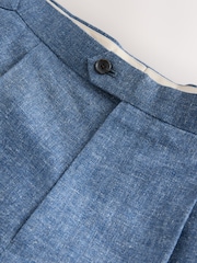 Blue Slim Fit Linen Blend Suit Trousers - Image 8 of 11