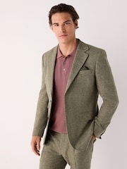 Green Slim Fit Linen Blend Suit Jacket - Image 1 of 10