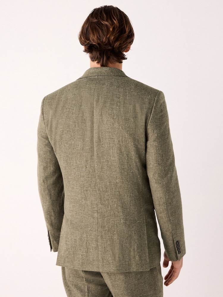 Green Slim Fit Linen Blend Suit Jacket - Image 2 of 10