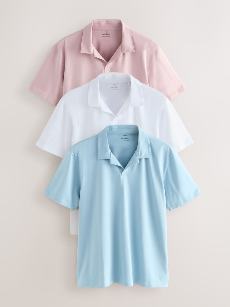 Pink / White / Blue - Short Sleeve Cuban Collar Polo Shirts 3 Pack - صورة 1 من 6
