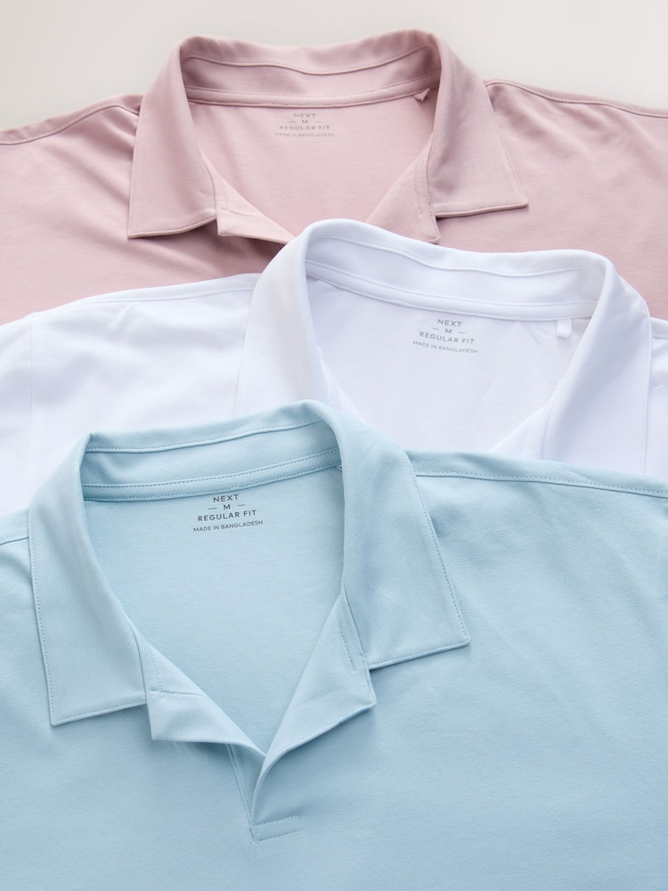 Pink / White / Blue Short Sleeve Cuban Collar Polo Shirts 3 Pack - Image 12 of 12