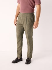 Green Slim Fit Linen Blend Suit Trousers - Image 1 of 10