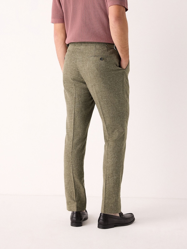 Green Slim Fit Linen Blend Suit Trousers - Image 2 of 10