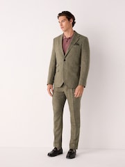 Green Slim Fit Linen Blend Suit Trousers - Image 3 of 10