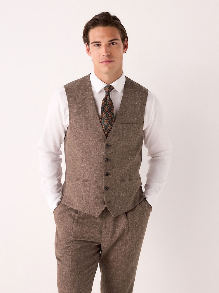 Ziegelrot - Linen Blend Suit Waistcoat - Bild 1 von 9 Ziegelrot - Linen Blend Suit Waistcoat - Bild 1 von 9
