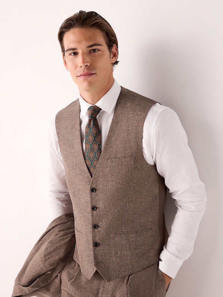 Ziegelrot - Linen Blend Suit Waistcoat - Bild 2 von 9 Ziegelrot - Linen Blend Suit Waistcoat - Bild 2 von 9