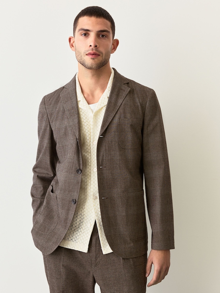 Brown Slim Fit Cotton Blend Suit Jacket - Image 1 of 10