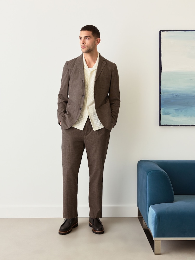 Brown Slim Fit Cotton Blend Suit Jacket - Image 2 of 10