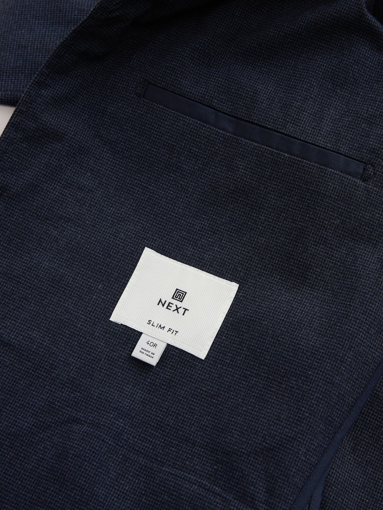 Navy Slim Fit Cotton Blend Texture Suit Jacket - Image 12 of 12