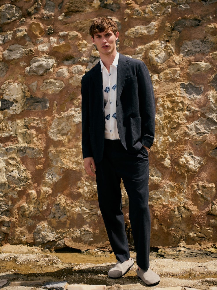 Azul marino - Slim Fit Cotton Blend Texture Suit Jacket - Imagen 2 de 9