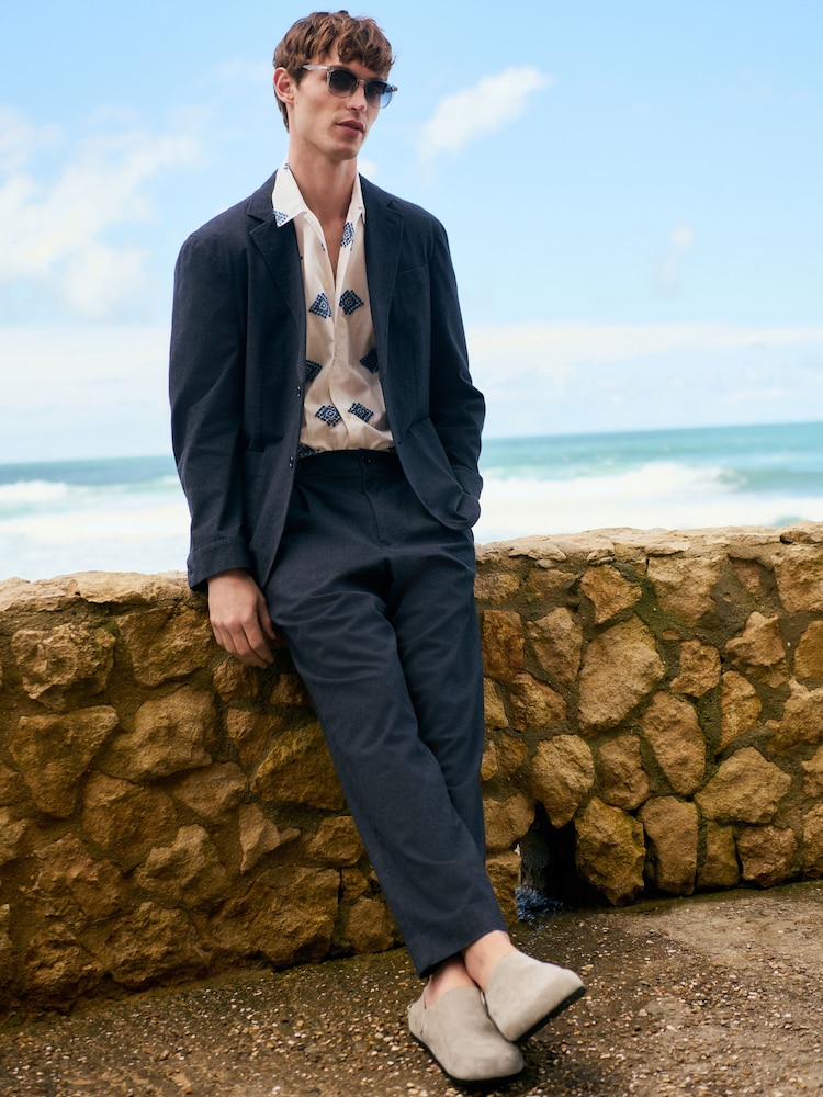 Navy Slim Fit Cotton Blend Texture Suit Jacket - Image 5 of 5