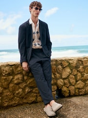 Azul marino - Slim Fit Cotton Blend Texture Suit Jacket - Imagen 6 de 9