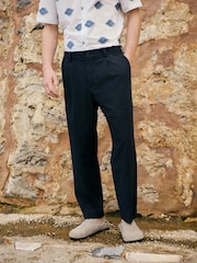 Navy Slim Fit Cotton Blend Texture Suit Trousers - Image 1 of 10