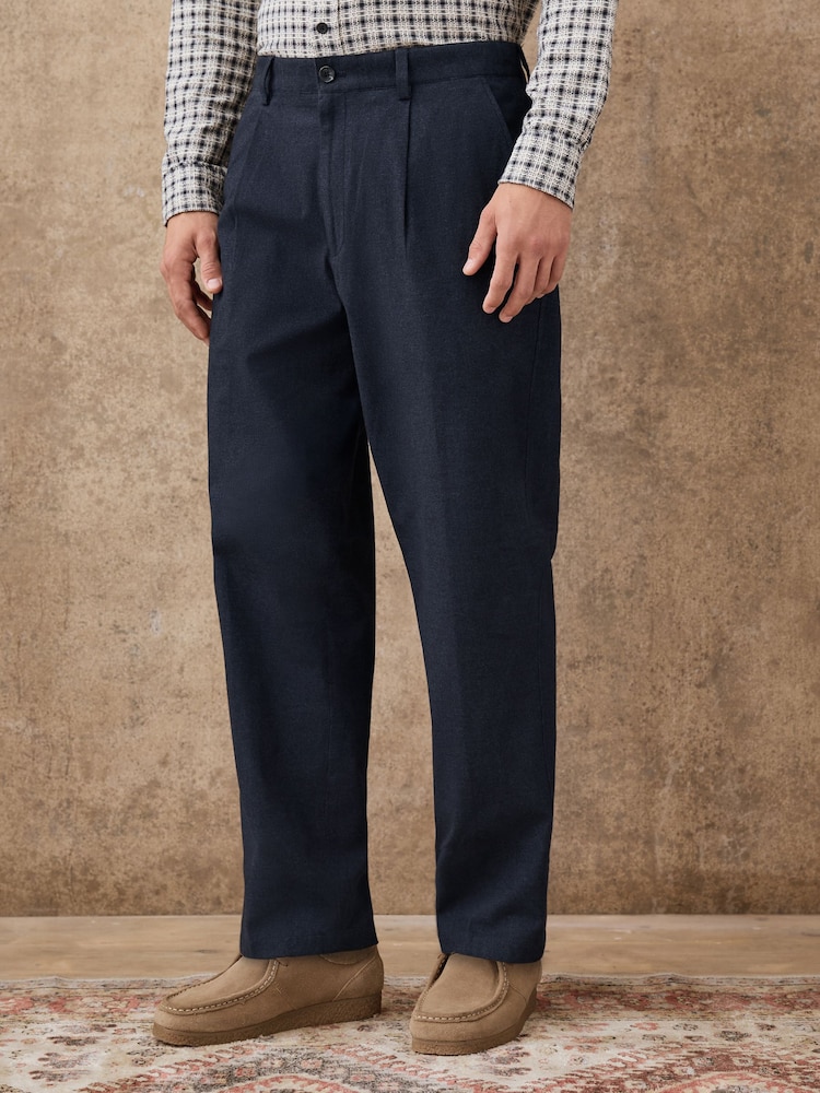 Navy Slim Fit Cotton Blend Texture Suit Trousers - Image 1 of 10 Navy Slim Fit Cotton Blend Texture Suit Trousers - Image 1 of 10